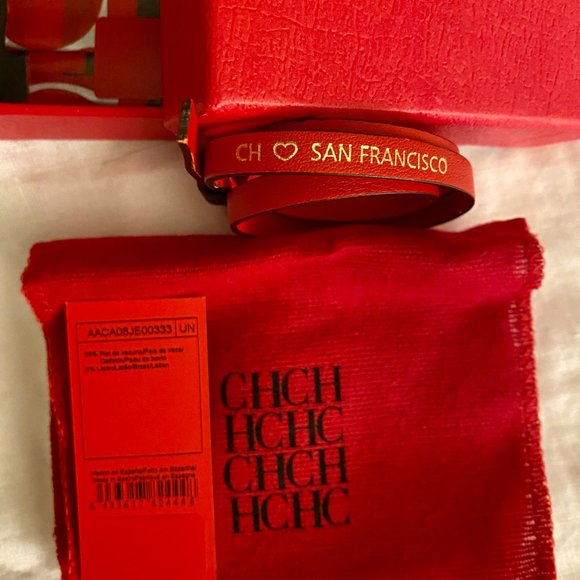 NWT CH Carolina Herrera Red Leather Wrap Bracelet - Picture 4 of 7